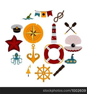 Nautical icons set in flat style isolated vector illustration. Nautical icons set in flat style