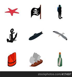Nautical icons set. Isometric 3d illustration of 9 nautical vector icons for web. Nautical icons set, isometric 3d style