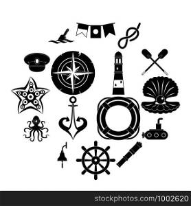 Nautical icons set. Simple illustration of 16 nautical vector icons for web. Nautical icons set, simple style