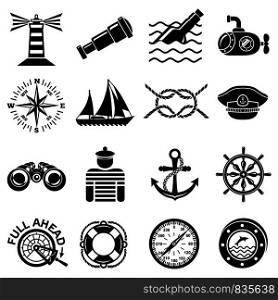 Nautical icons set. Simple illustration of 16 nautical vector icons for web. Nautical icons set, simple style