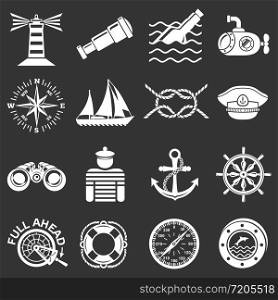 Nautical icons set vector white isolated on grey background . Nautical icons set grey vector