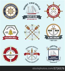 Nautical labels set with premium quality seafarer emblems isolated vector illustration