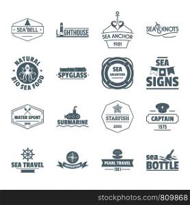 Nautical sea logo icons set. Simple illustration of 16 nautical sea logo vector icons for web. Nautical sea logo icons set, simple style