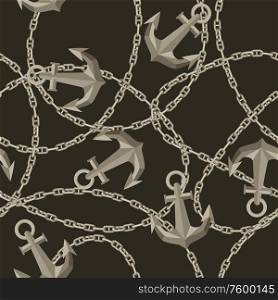 Nautical seamless pattern with anchors and chains. Marine decorative background.. Nautical seamless pattern with anchors and chains.