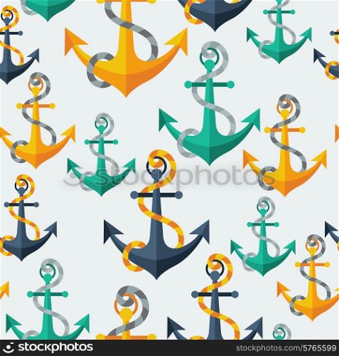 Nautical seamless pattern with anchors and rope.