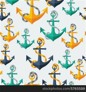 Nautical seamless pattern with anchors and rope.