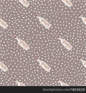 Nautical seamless pattern with doodle bottle with message print. Beige background with dots. Simple print. Designed for fabric design, textile print, wrapping, cover. Vector illustration.. Nautical seamless pattern with doodle bottle with message print. Beige background with dots. Simple print.