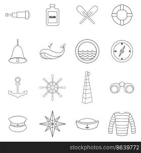 Nautical set icons in outline style isolated on white background. Nautical icon set outline