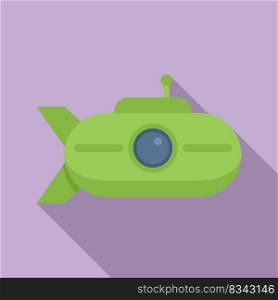 Nautical submarine icon flat vector. Underwater ship. Cute vehicle. Nautical submarine icon flat vector. Underwater ship