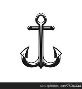 Nautical symbol isolated black ship anchor. Vector maritime navigation anker equipment. Ship anchor isolated nautical symbol, marine tool