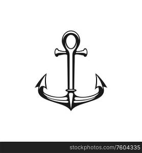 Nautical symbol isolated black ship anchor. Vector maritime navigation anker equipment. Ship anchor isolated nautical symbol, marine tool