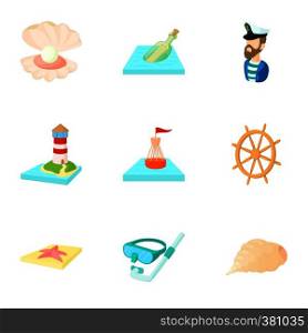 Nautical theme icons set. Cartoon illustration of 9 nautical theme vector icons for web. Nautical theme icons set, cartoon style