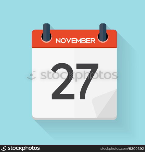 Navember 27 Calendar Flat Daily Icon. Vector Illustration Emblem. Element of Design for Decoration Office Documents and Applications. Logo of Day, Date, Time, Month and Holiday. EPS10. Navember 27 Calendar Flat Daily Icon. Vector Illustration Emblem