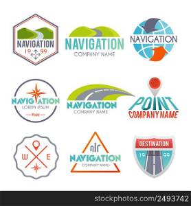 Navigation and gps auto map system label set isolated vector illustration. Navigation Label Set
