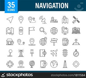 Navigation and Map line icons set. Vector stock illustration. Navigation and Map line icons set. Vector stock illustration.