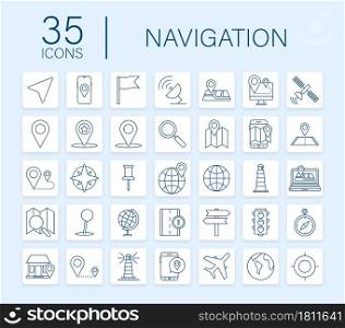 Navigation and Map line icons set. Vector stock illustration. Navigation and Map line icons set. Vector stock illustration.