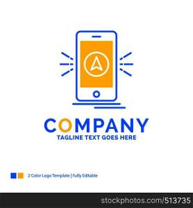 navigation, app, camping, gps, location Blue Yellow Business Logo template. Creative Design Template Place for Tagline.
