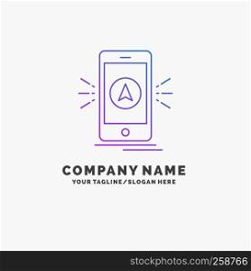 navigation, app, camping, gps, location Purple Business Logo Template. Place for Tagline