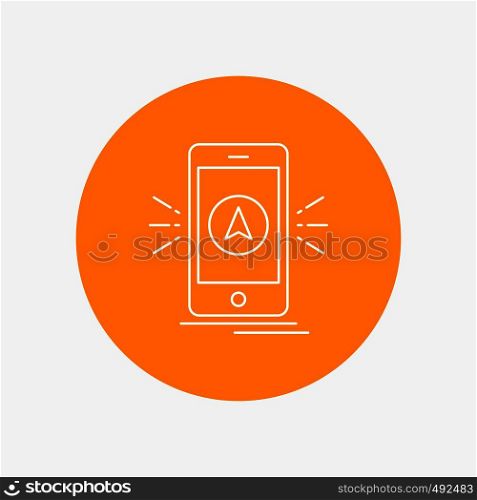 navigation, app, camping, gps, location White Line Icon in Circle background. vector icon illustration. Vector EPS10 Abstract Template background