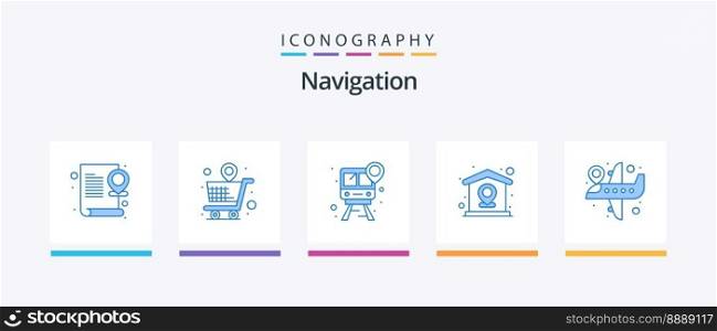 Navigation Blue 5 Icon Pack Including map. home. map. pin. location. Creative Icons Design