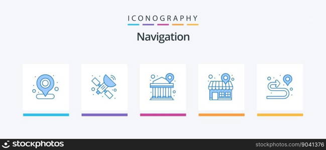 Navigation Blue 5 Icon Pack Including pin. map pin. bank. shop. address. Creative Icons Design