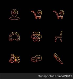 navigation , cart , paint, nuclear , chair, axe , chat, cutter , icon, vector, design, flat, collection, style, creative, icons