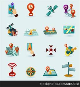 Navigation cartoon icons set with mobile gadgets satellite road map isolated vector illustration. Navigation Icons Set