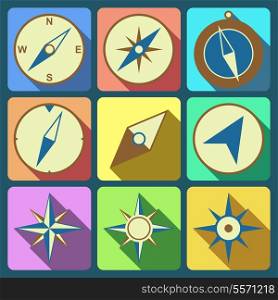 Navigation compass flat icons set isolated vector illustration