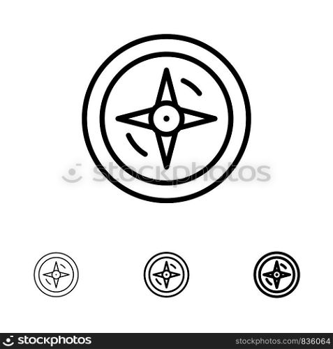 Navigation, Compass, Location Bold and thin black line icon set