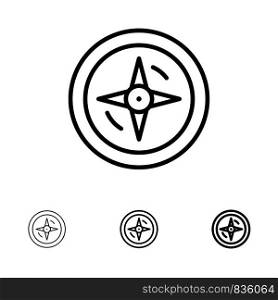 Navigation, Compass, Location Bold and thin black line icon set