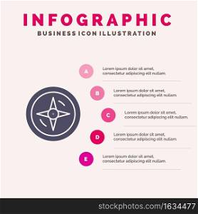 Navigation, Compass, Location Solid Icon Infographics 5 Steps Presentation Background