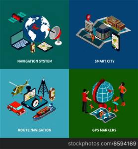 Navigation concept icons set with smart city symbols isometric isolated vector illustration. Navigation Concept Icons Set