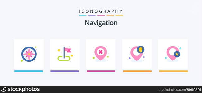 Navigation Flat 5 Icon Pack Including geo. map. location. location. cross. Creative Icons Design