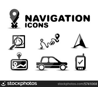 Navigation glossy black icon set. Illustration