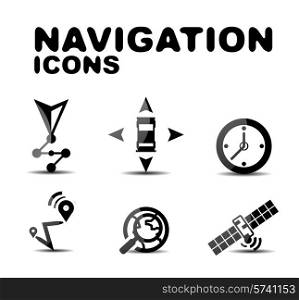 Navigation glossy black icon set. Illustration