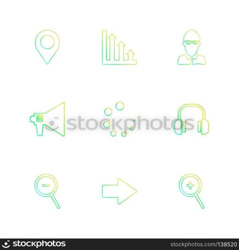navigation , graph , avtar , speaker,  progress , headset ,search , zoom out,  right , zoom in ,icon, vector, design,  flat,  collection, style, creative,  icons