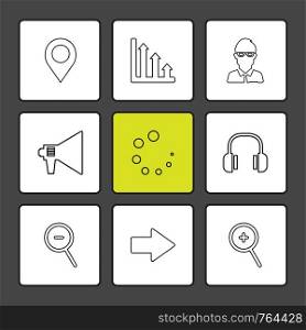 navigation , graph , avtar , speaker, progress , headset ,search , zoom out, right , zoom in ,icon, vector, design, flat, collection, style, creative, icons