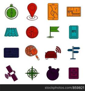 Navigation icons set. Doodle illustration of vector icons isolated on white background for any web design. Navigation icons doodle set