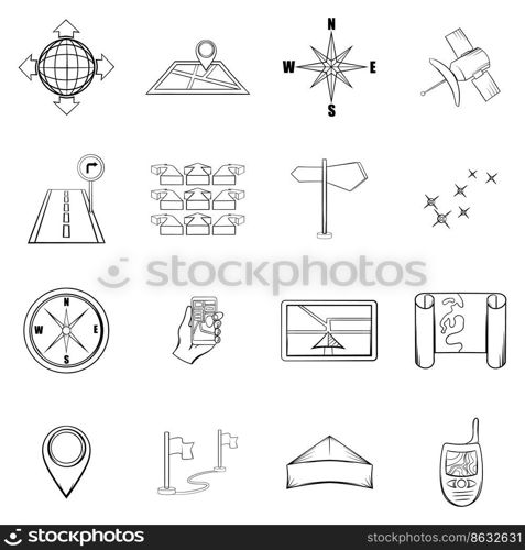 Navigation icons set in hand-drawn style isolated on white background. Navigation icons set vector outline