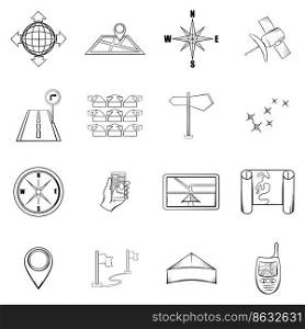 Navigation icons set in hand-drawn style isolated on white background. Navigation icons set vector outline