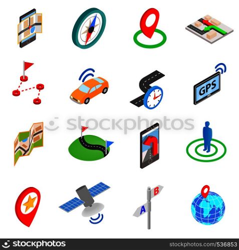 Navigation icons set in isometric 3d style on a white background. Navigation icons set, isometric 3d style