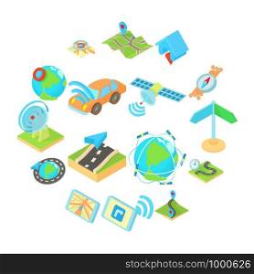 Navigation icons set in isometric 3d style style. Location on terrain set collection vector illustration.. Navigation icons set, isometric 3d style style