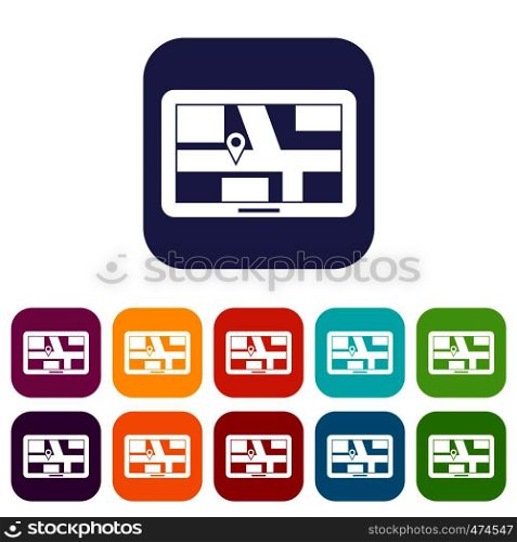 Navigation icons set vector illustration in flat style In colors red, blue, green and other. Navigation icons set