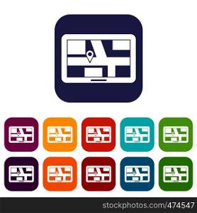 Navigation icons set vector illustration in flat style In colors red, blue, green and other. Navigation icons set