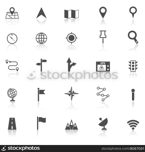 Navigation icons with reflect on white background, stock vector