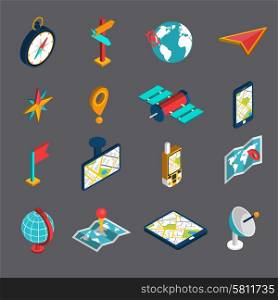 Navigation Isometric Icon Set. Navigation methods tools accessories and symbol isometric icon set isolated vector illustration