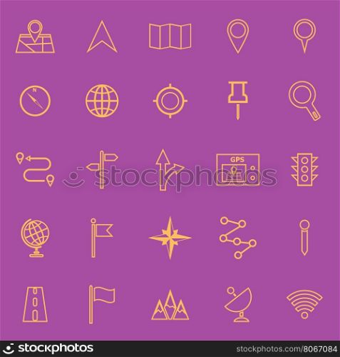 Navigation line color icons on violet background, stock vector