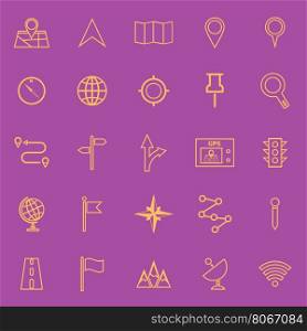 Navigation line color icons on violet background, stock vector