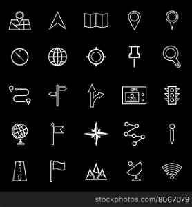 Navigation line icons on black background, stock vector
