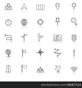 Navigation line icons with reflect on white background, stock vector